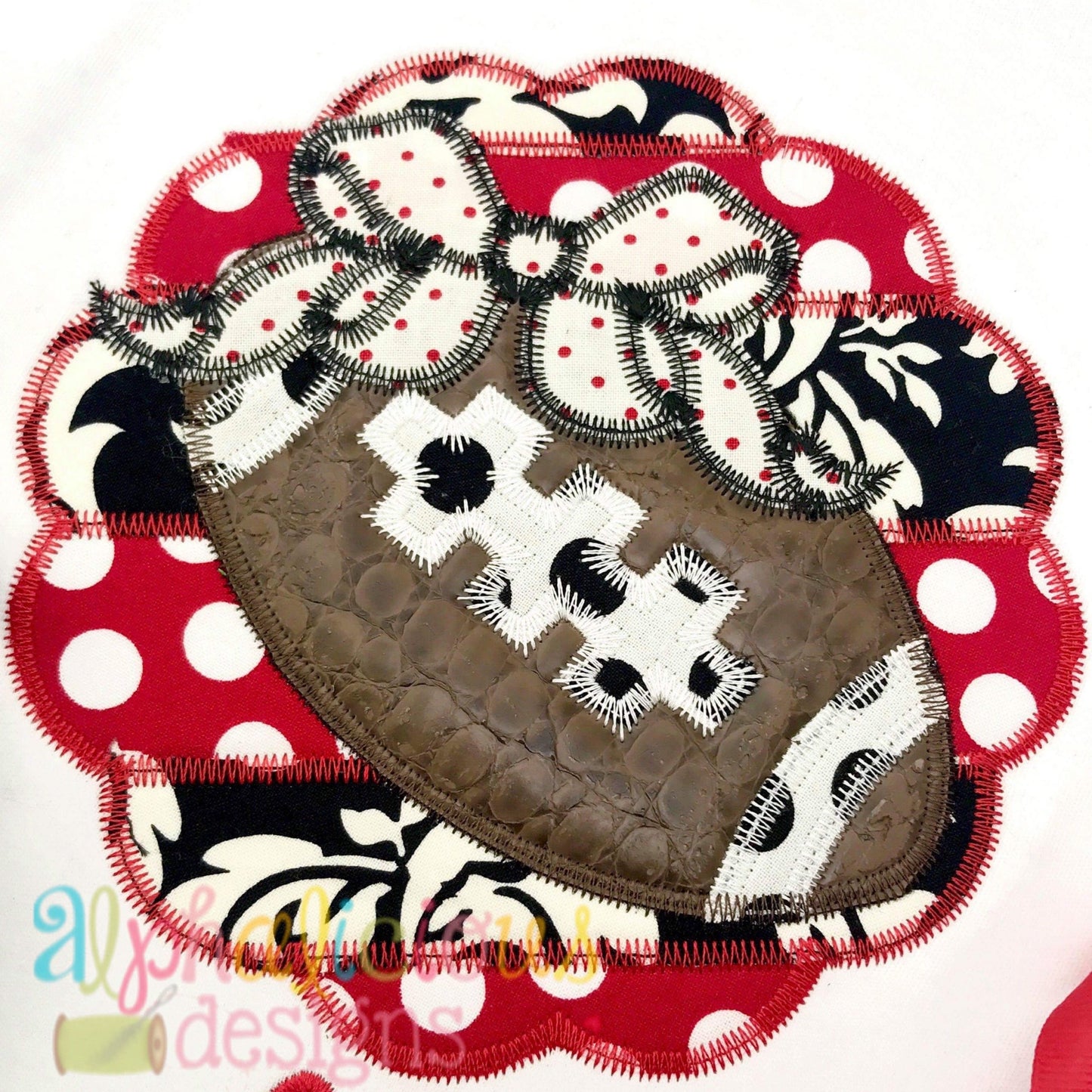 Patchwork Scallop Frame with Football with Bow-ZigZag