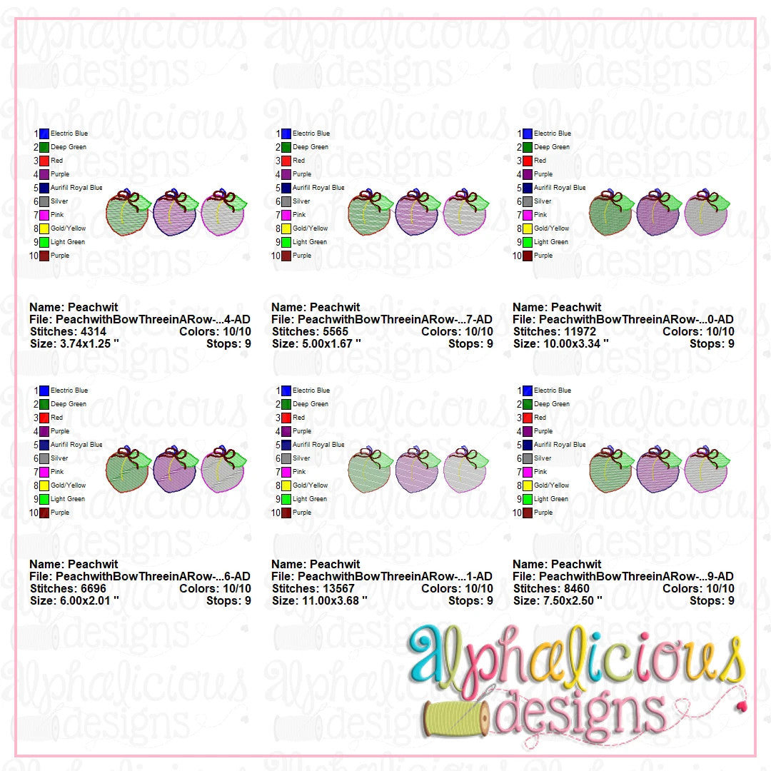 Peach with Bow Three in a Row-Sketch