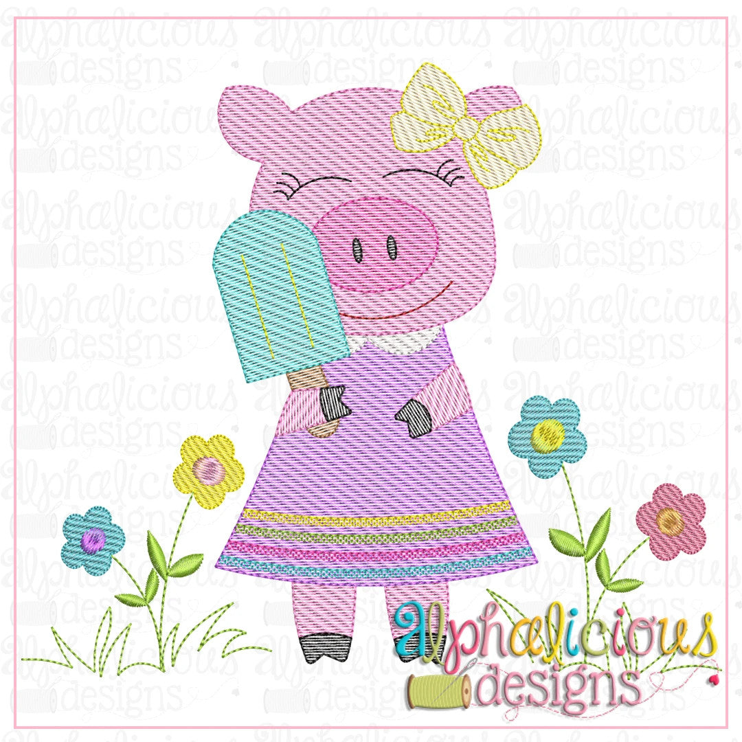 Piggie with Popsicle and Bow-Sketch