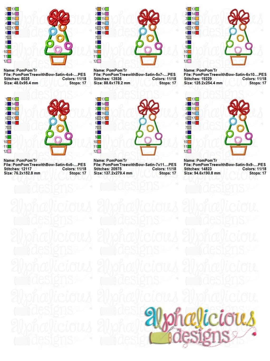 Pom Pom Tree with Bow - Satin