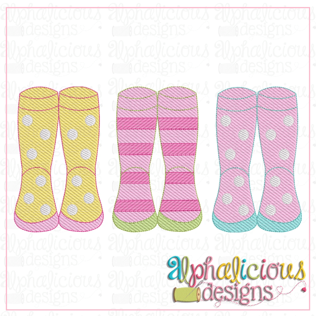 Rainboots with Stripes and Polka Dots-Sketch