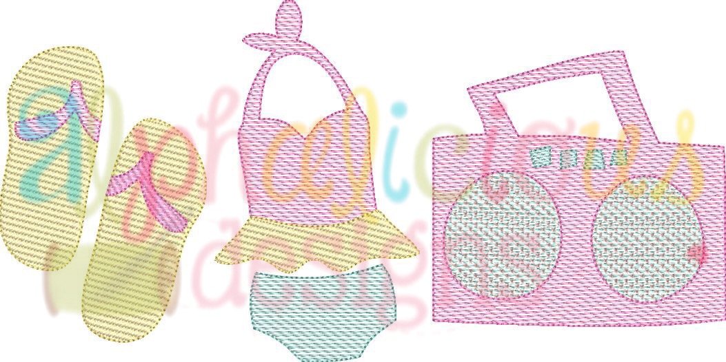 Retro Girl Beach Gear-Sketch