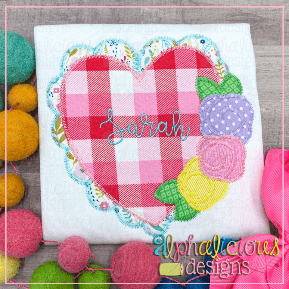 Scalloped Heart with Flowers- Zig Zag