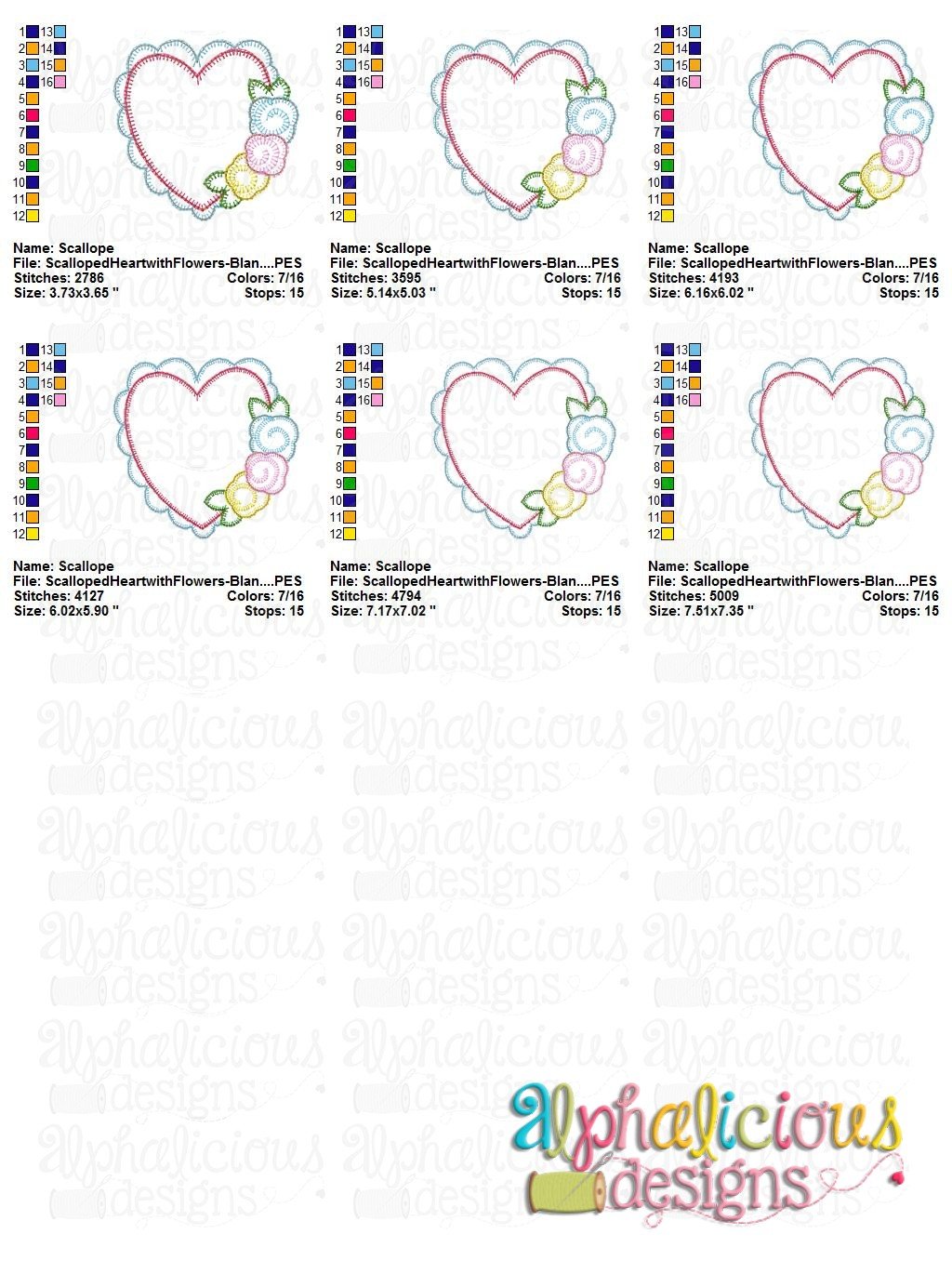 Scalloped Heart with Flowers- Zig Zag