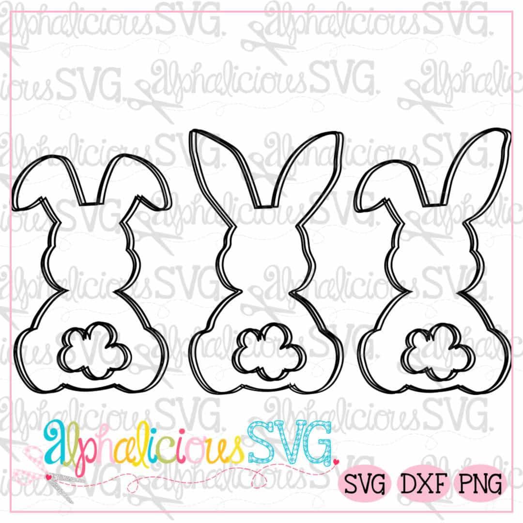 Simple Bunnies Three In A Row-Black line-SVG