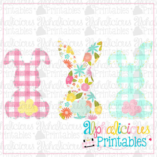 Simple Bunnies Three In A Row-Floral and Plaid-Printable