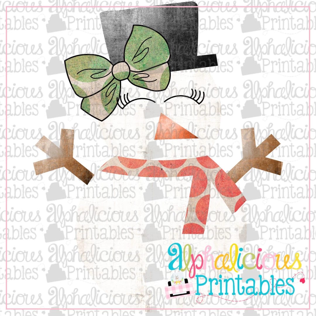 Snowgirl with Green Polka Bow- Printable