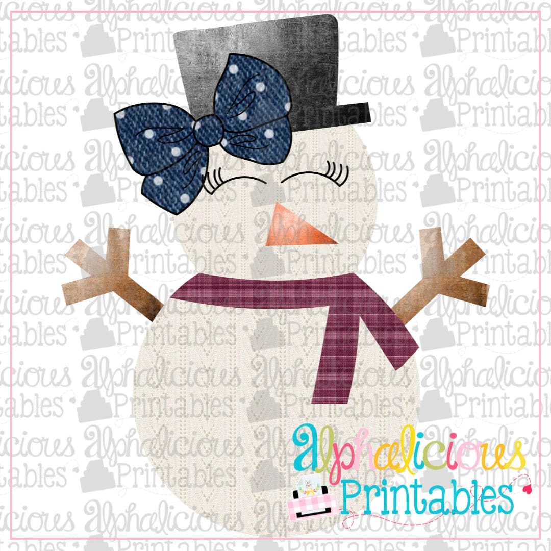 Snowgirl with Navy Polka Bow- Printable