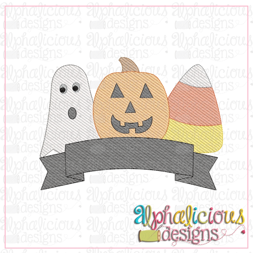 Spooky Trio With Banner-Sketch