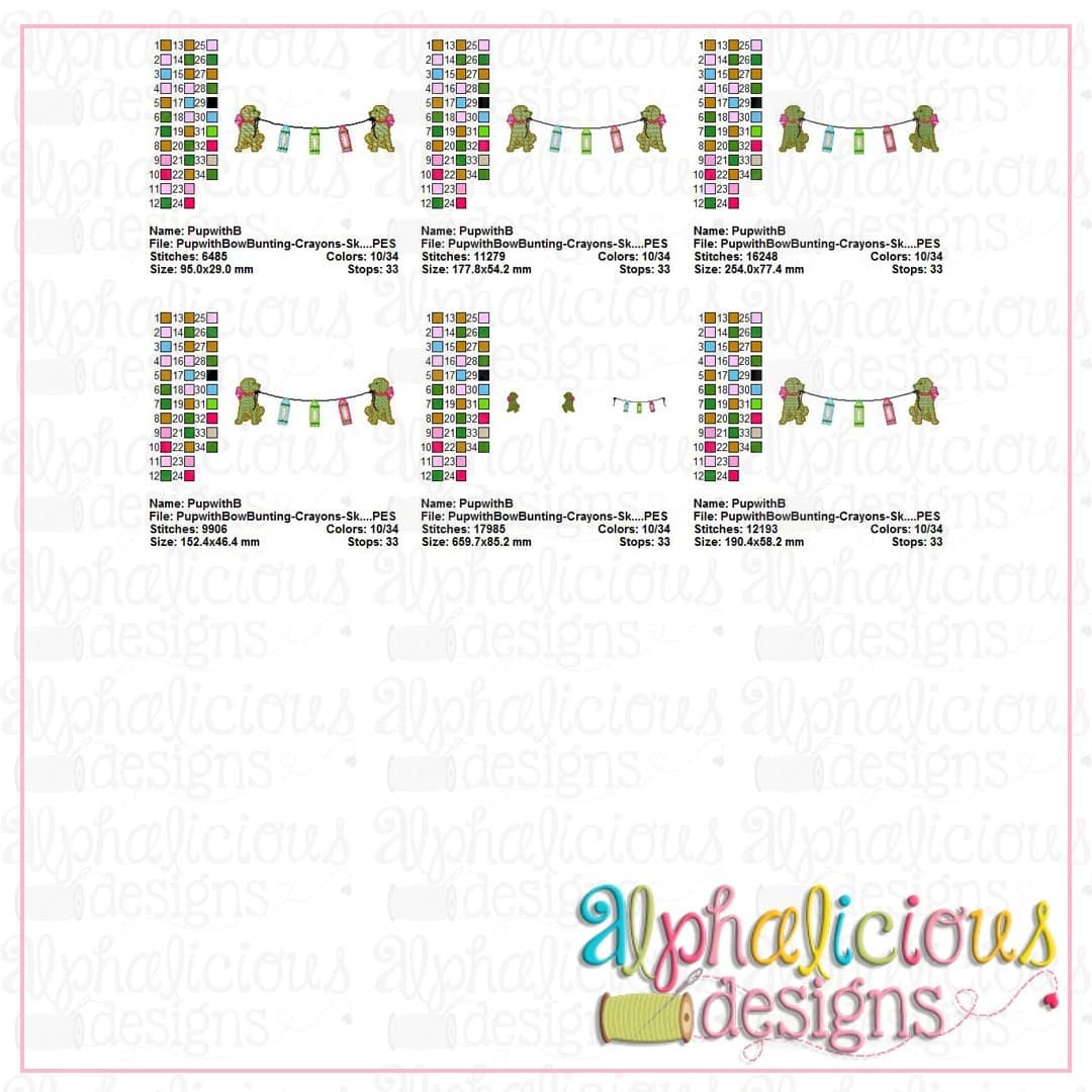 Pup with Bow Bunting with Crayons-Sketch