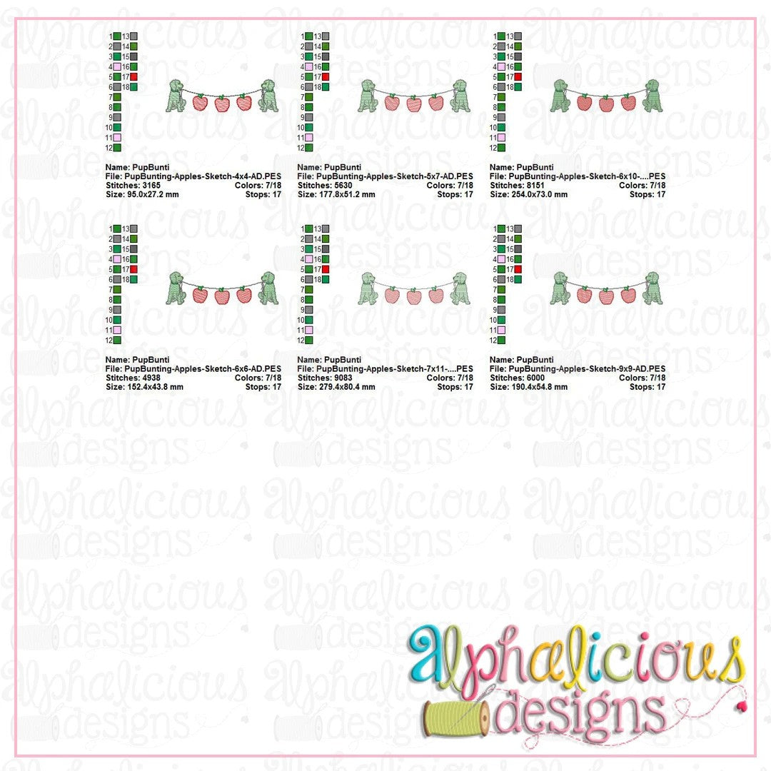 Pup Bunting with Apples-Sketch