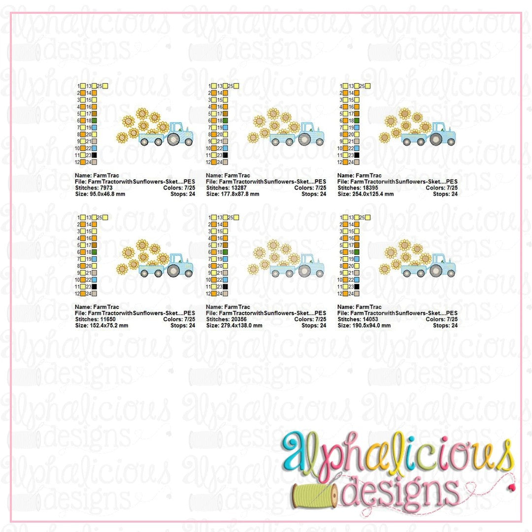 Farm Tractor with Sunflowers-Sketch