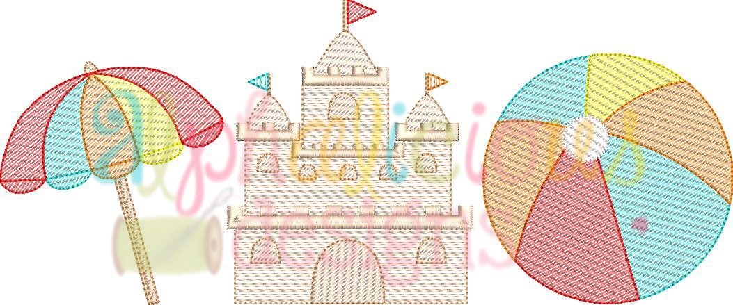 Sunny Beach Sketch Embroidery Three in a Row