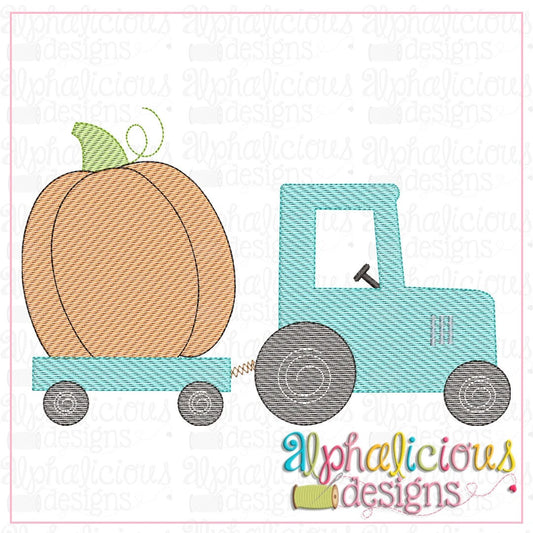 Tractor with Pumpkin-Sketch