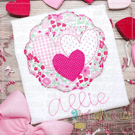 Triple Hearts in Scallop Frame-Blanket