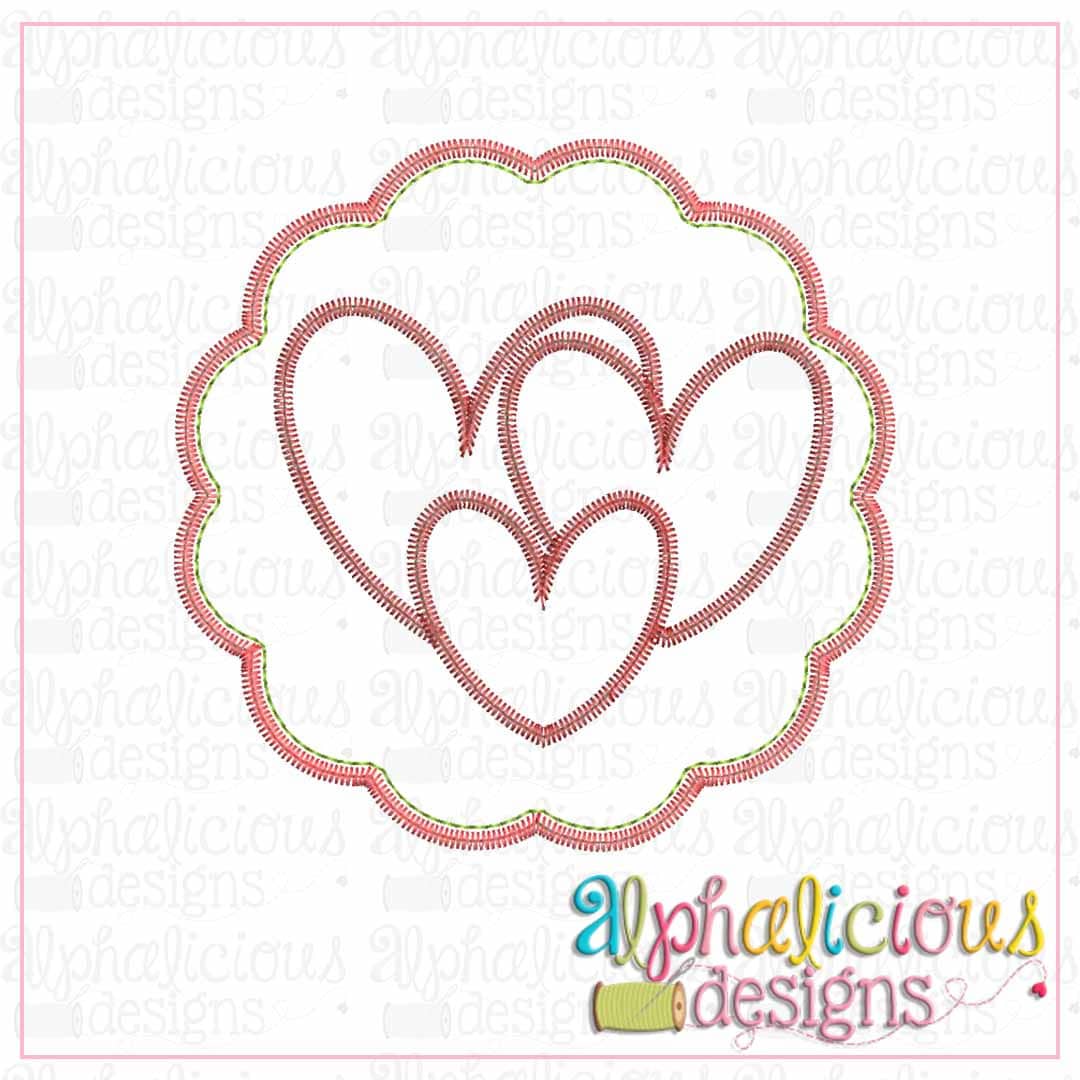 Triple Hearts in Scallop Frame-Zig Zag