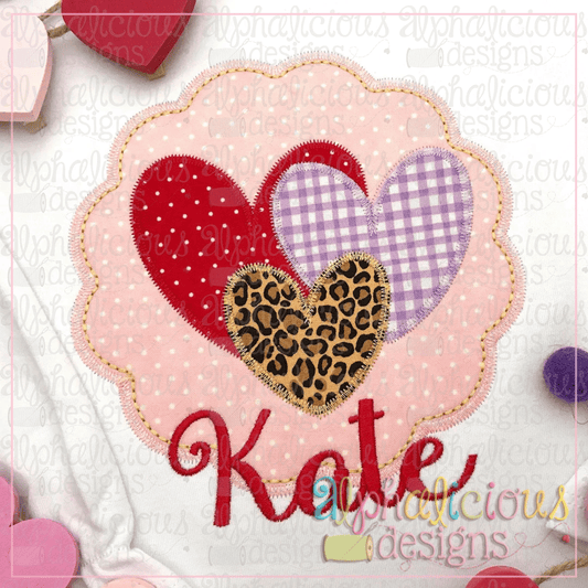 Triple Hearts in Scallop Frame-Zig Zag