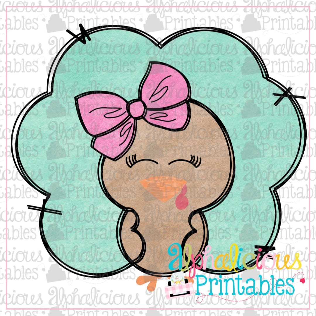 Watercolor Turkey with Bow -Printable