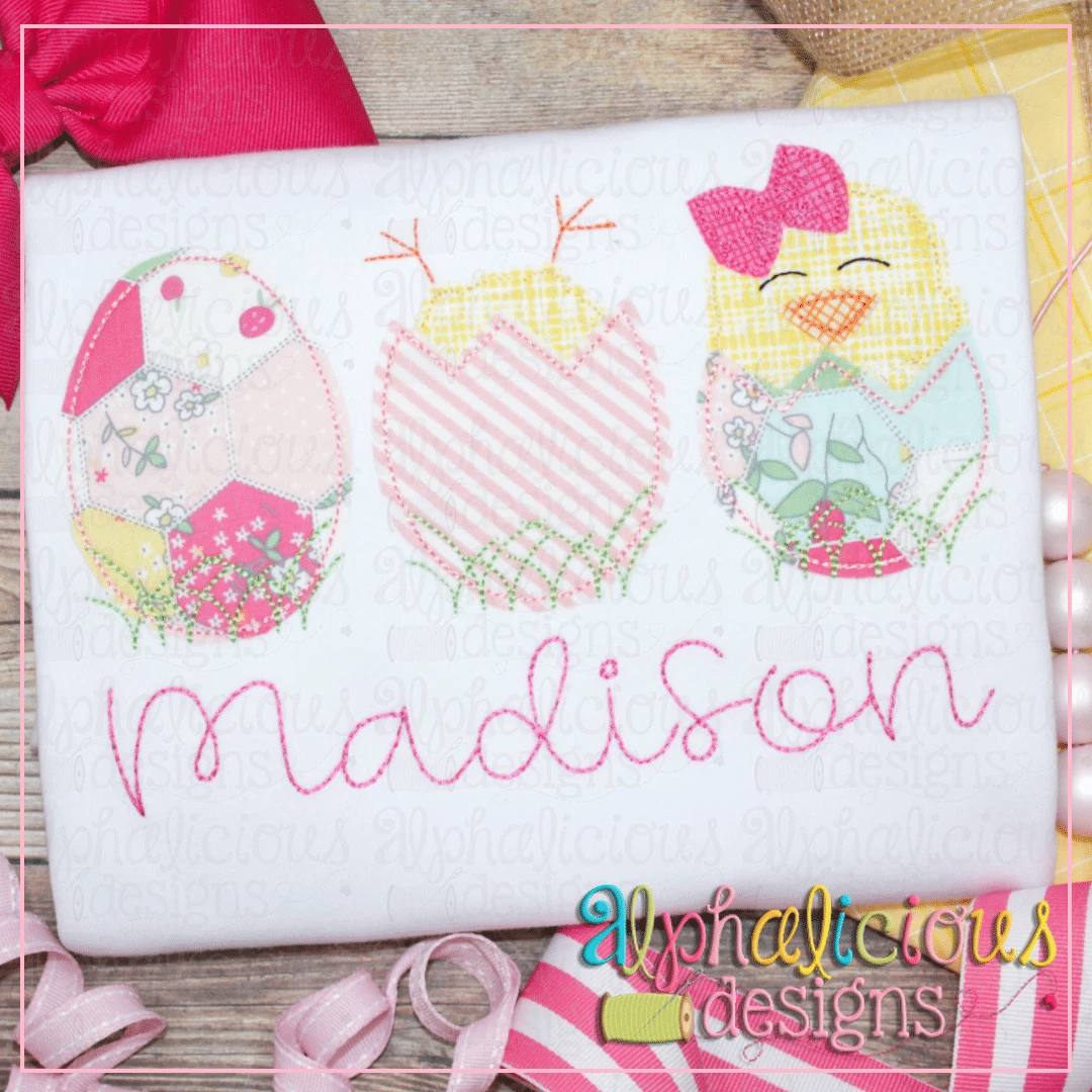 Chicks in Eggs with Bow- Triple Bean