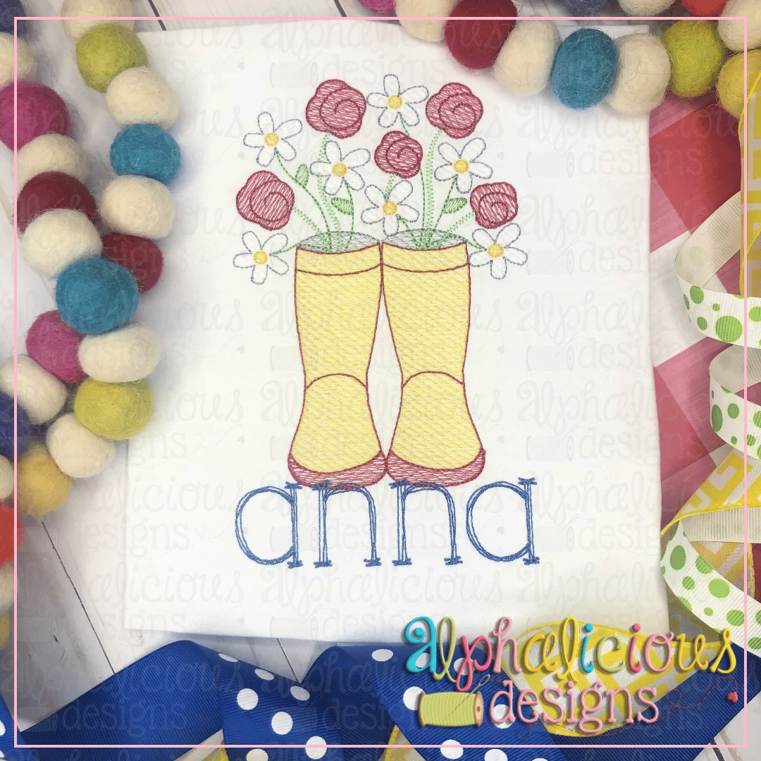 Rain Boots with Flowers-Sketch