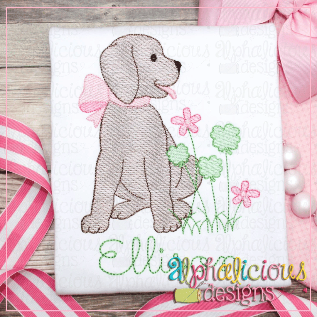 Pup with Bow and Shamrocks-Sketch