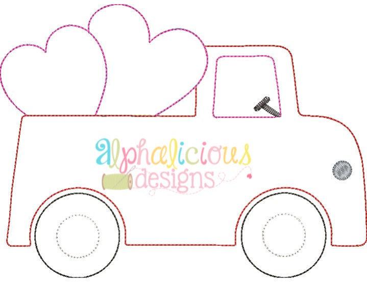 Valentine Truck Applique Design-Triple Bean