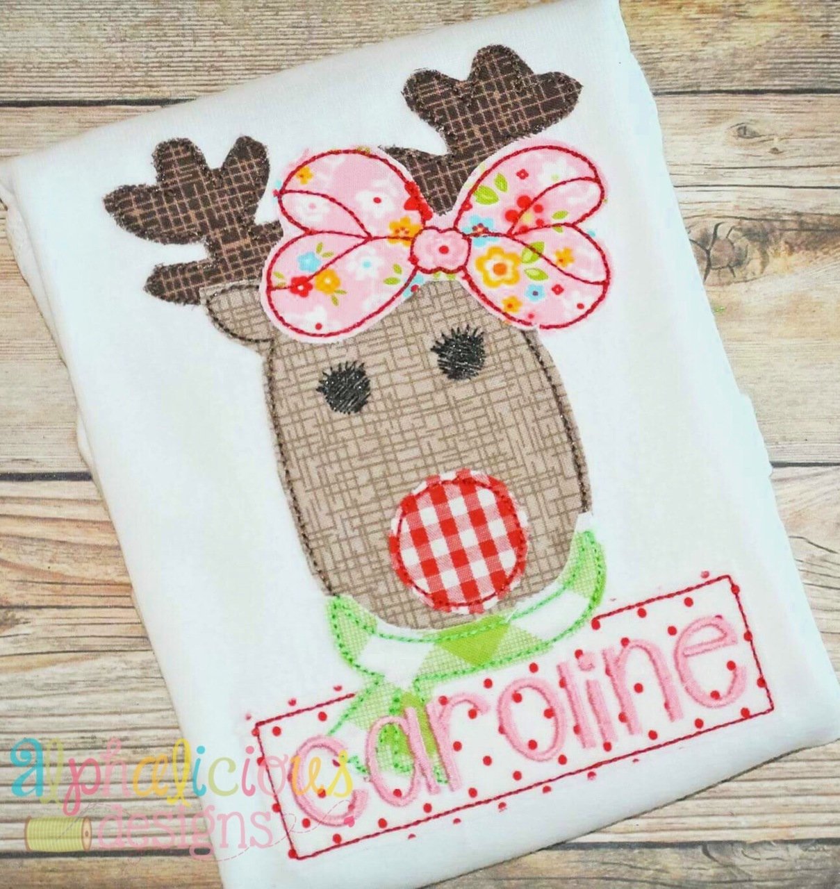 Mrs. Red Nosed Reindeer- Triple Bean Applique