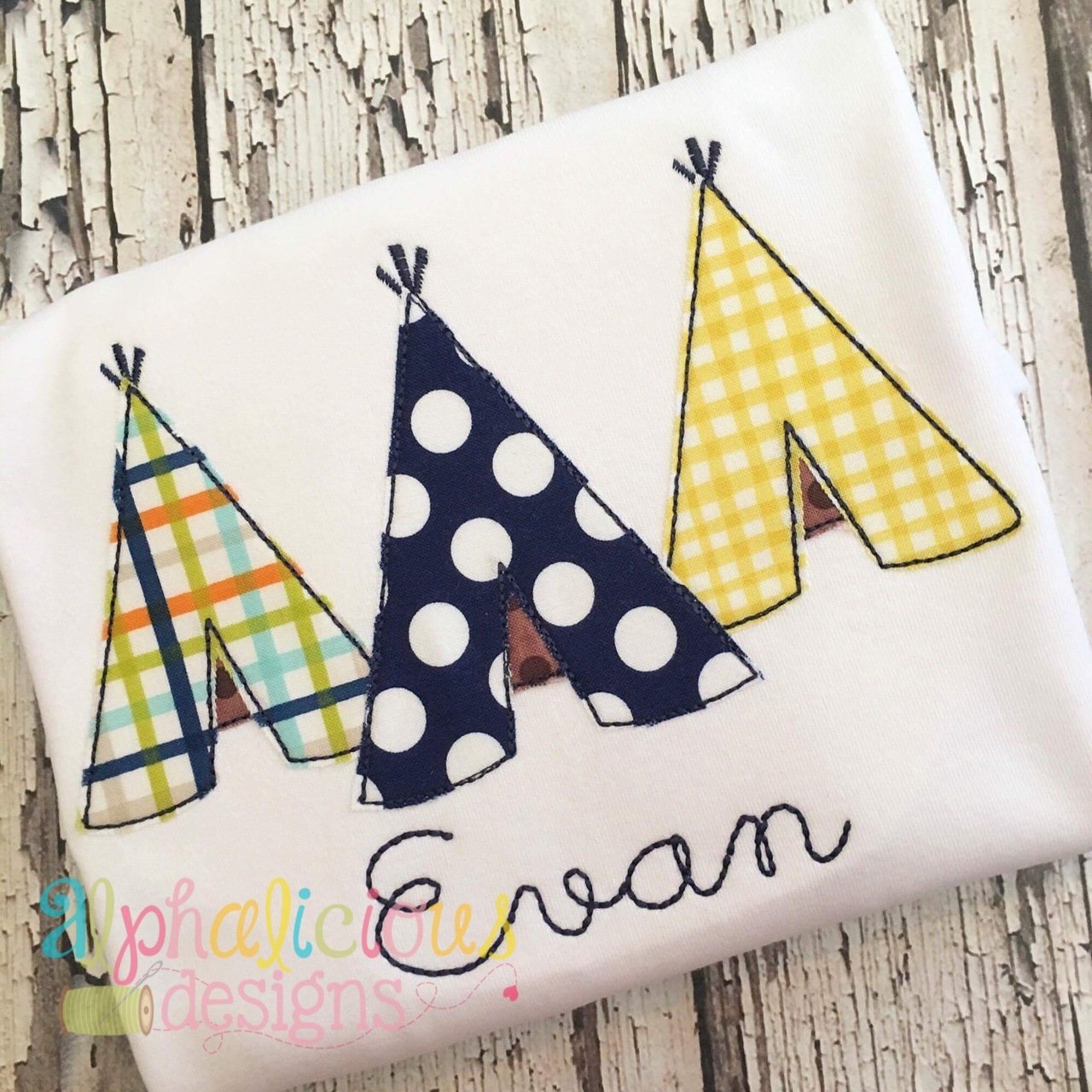 Simple Three In A Row Teepee- TripleBean Applique Design