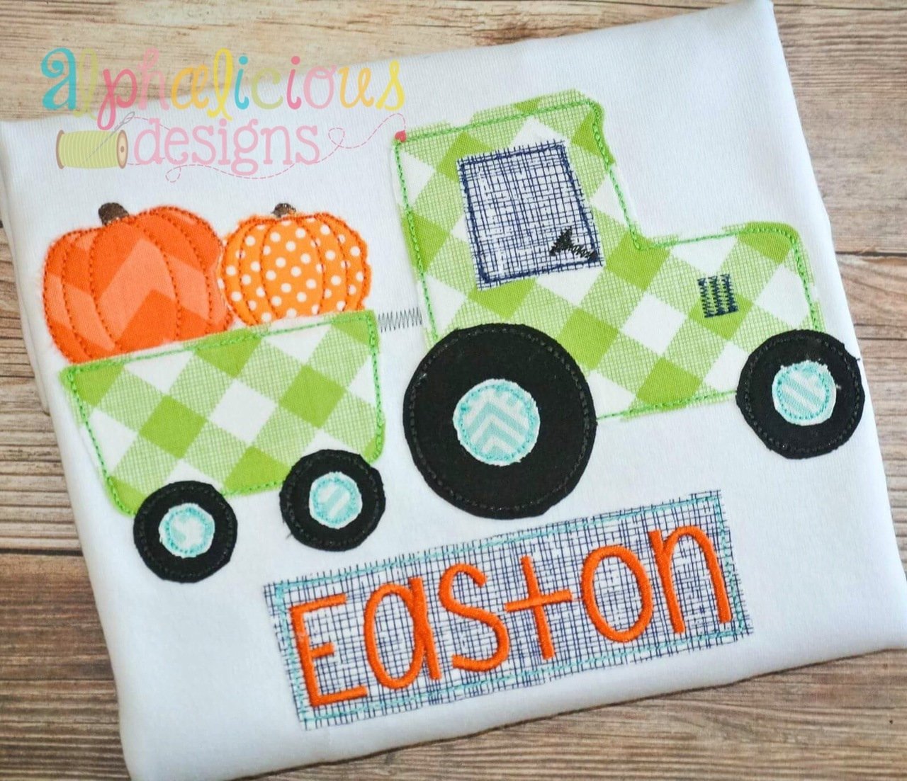 Pumpkin Patch Tractor- Triple Bean-Applique Design