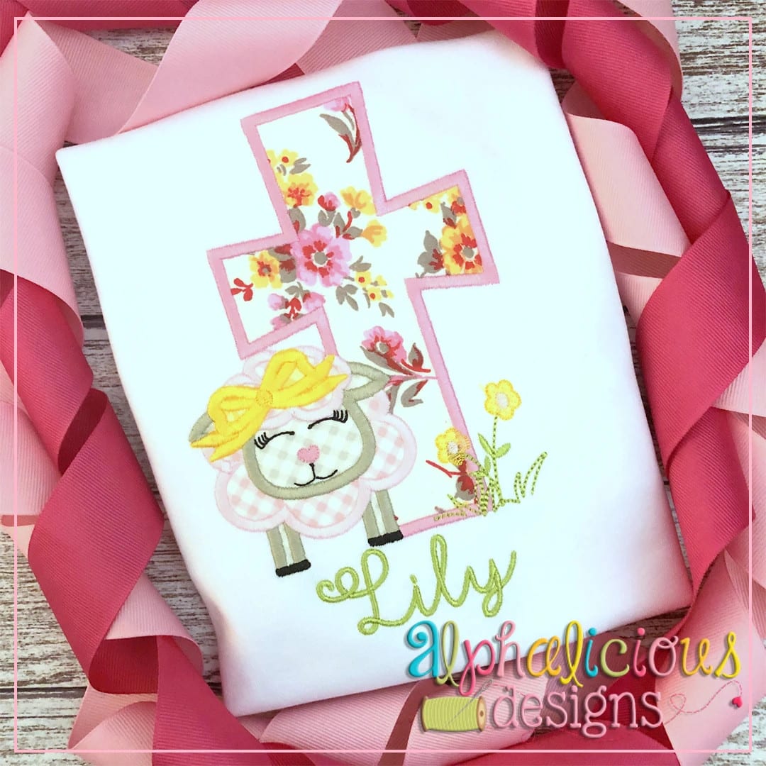 Sheep with Bow and Cross-Satin