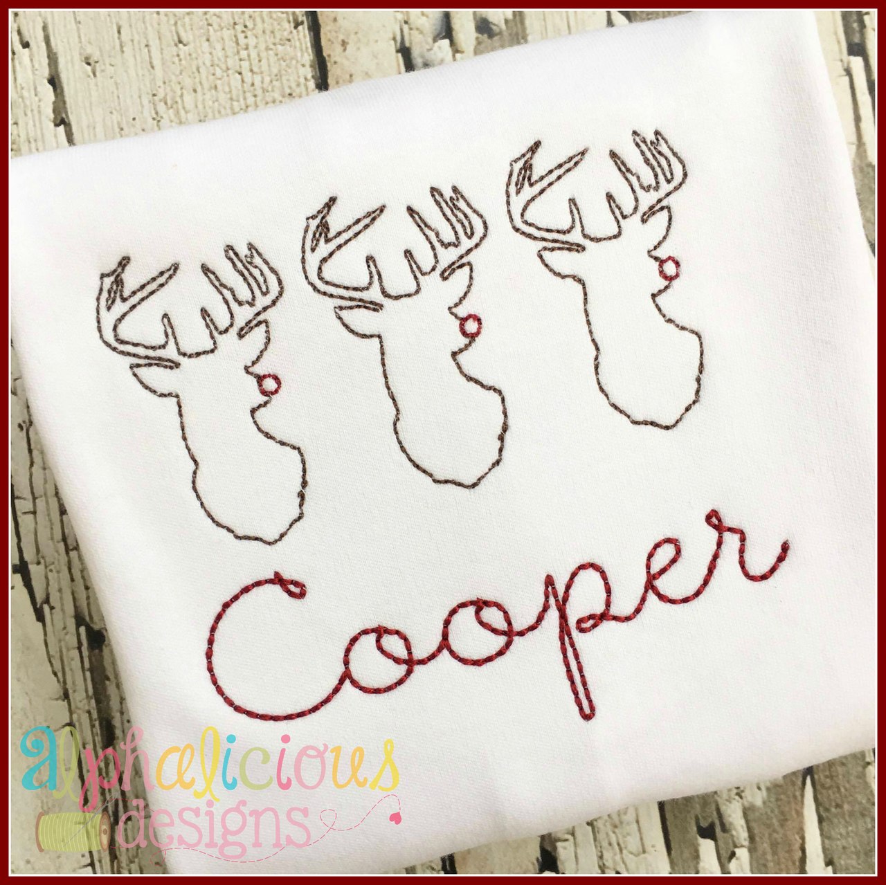 Vintage Red Nosed Deer Three In A Row Design