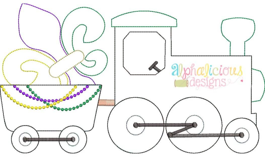 Mardi Gras Train Applique Design- Triple Bean