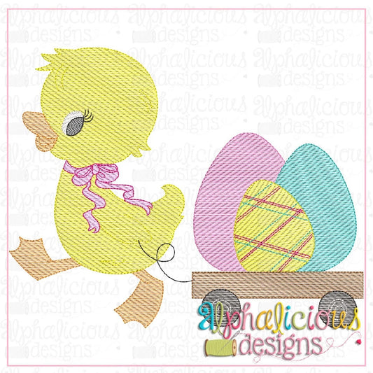 Duck with Bow and Wagon (Easter Eggs)-Sketch