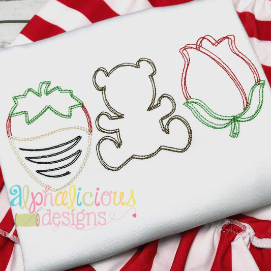 Vintage Scribble Strawberry-Bear-Rose ThreeInARow