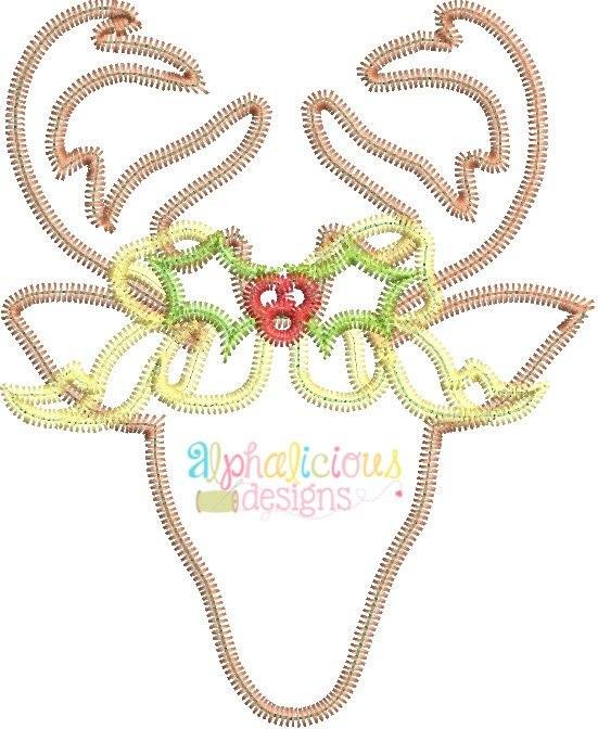 Simple Deer Head with Bow Applique-ZigZag