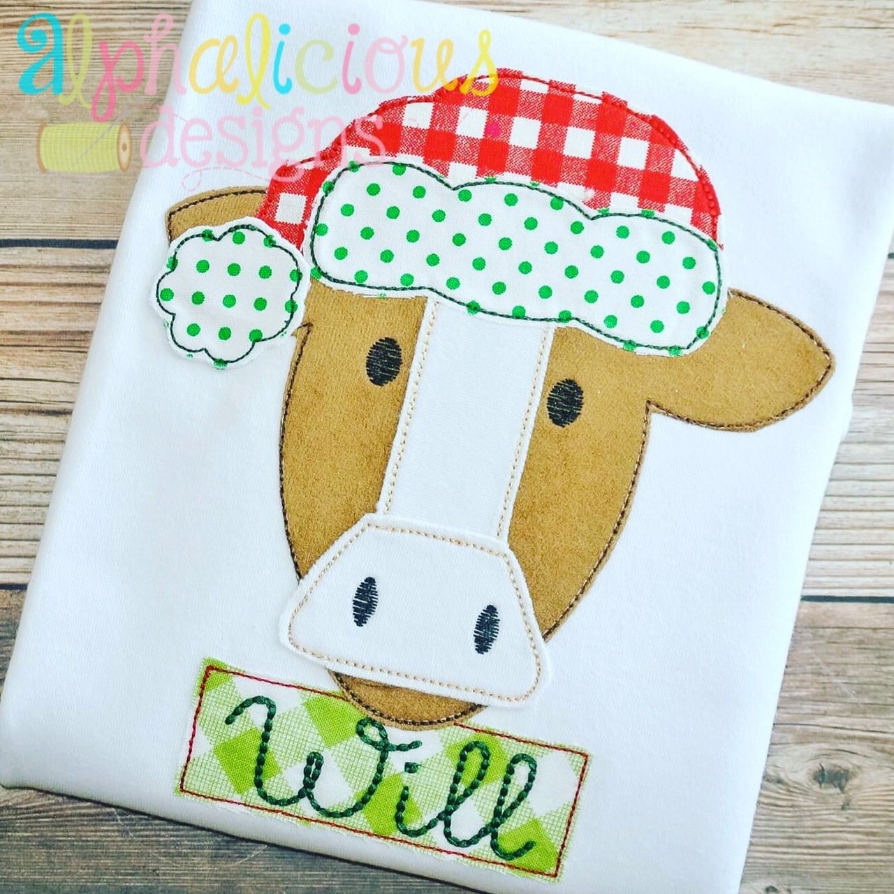 Santa Cow Applique-Triple Bean