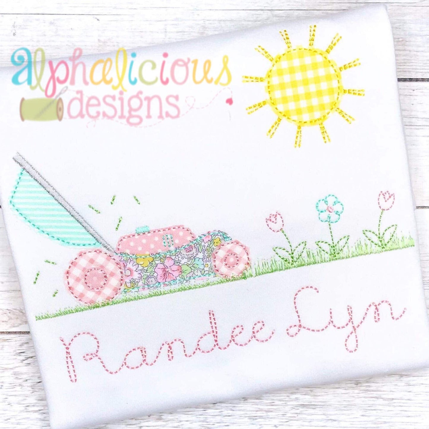 Lawnmower With Flowers Applique-Triple Bean
