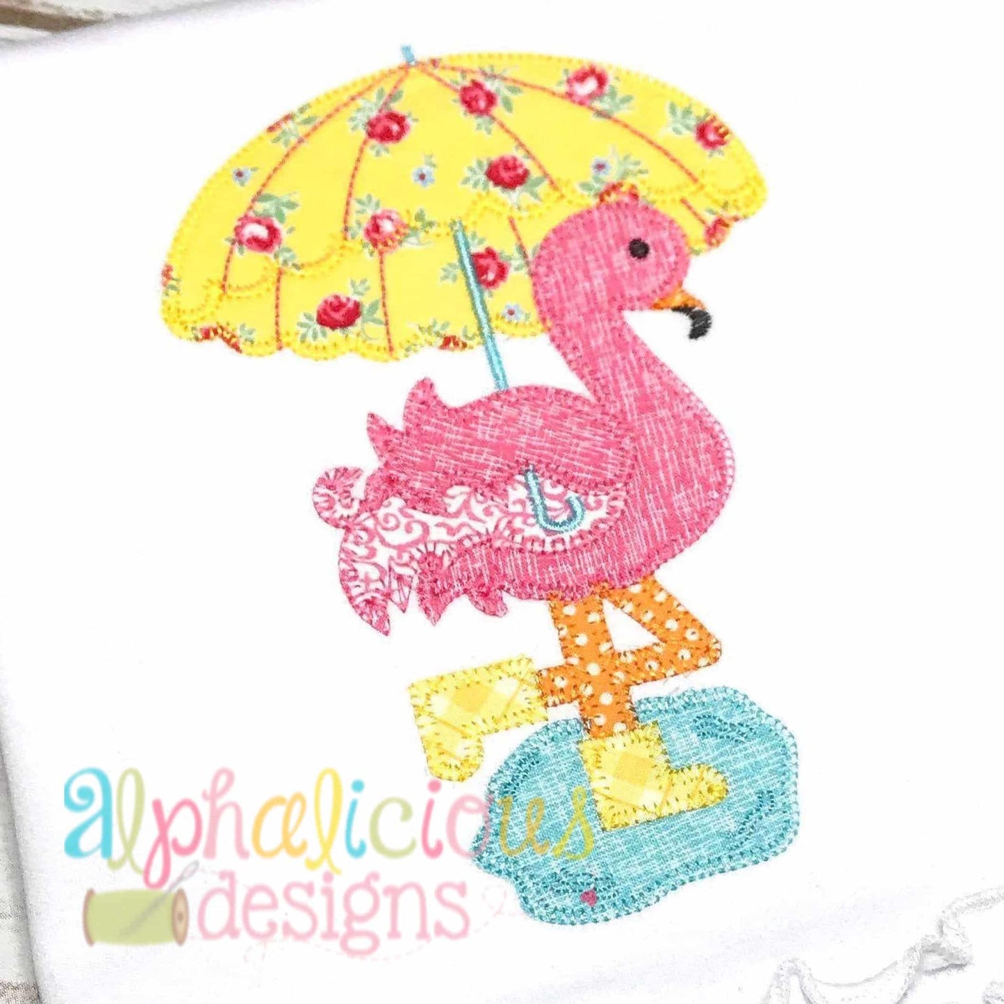 Rainy Day Flamingo Applique- Blanket