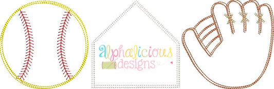 Vintage Scribble Baseball-Base-Glove- Three In A Row