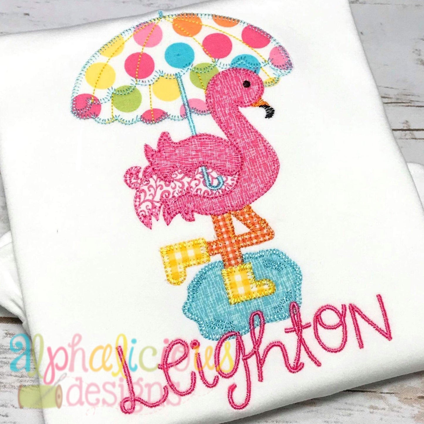 Rainy Day Flamingo Applique- Blanket