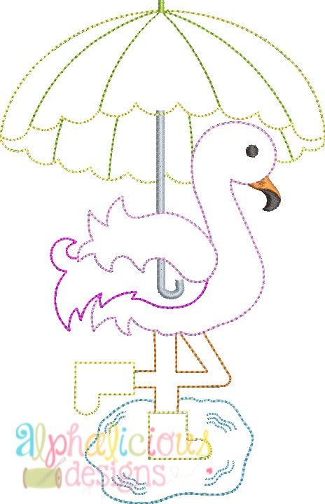 Rainy Day Flamingo Applique- Triple Bean