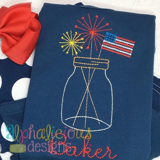 Vintage Mason Jar with Sparklers and Flag- Triple Bean