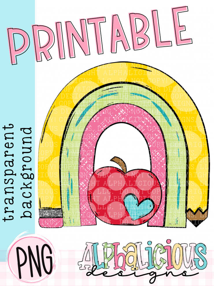 Rainbow with Pencil- Printable PNG