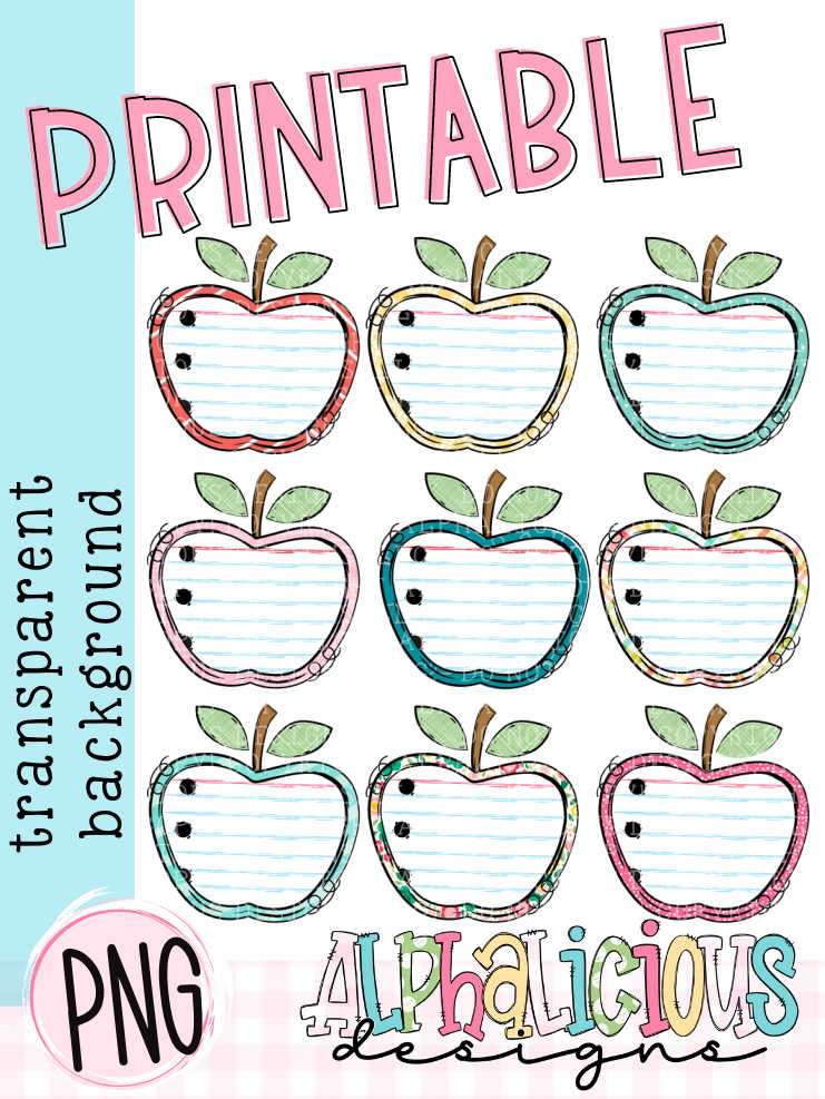 Apple Square with Paper- Printable PNG