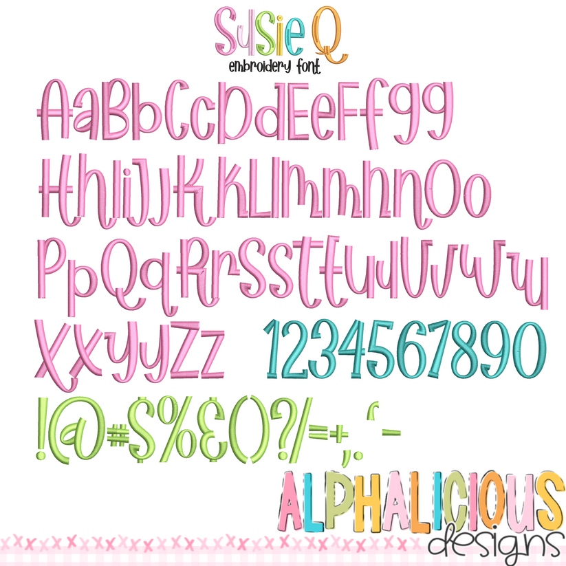 Susie Q Embroidery Font – Alphalicious Designs