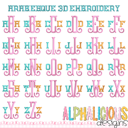 Arabesque 3-D Embroidery Font