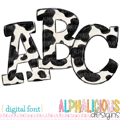 Whimsy- Black Cow Print- Doodle Font