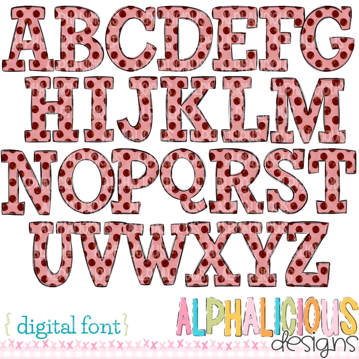 Whimsy- Blush/Red Dots- Doodle Font