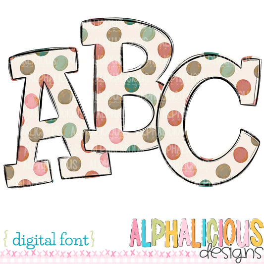 Whimsy- Blush/Red/Light Green/Dark Green Dots- Doodle Font