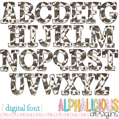 Whimsy- Brown Cow Print- Doodle Font